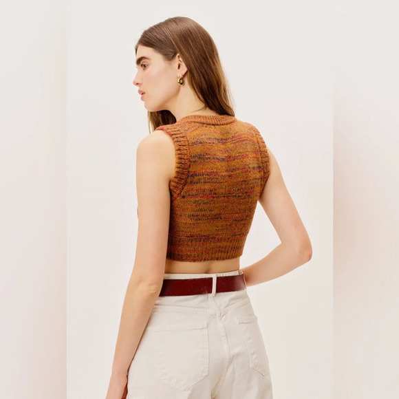 NWT For Love & Lemons Button Up Cropped Sweater Vest Space Dye Size Large - Picture 2 of 15